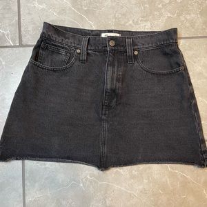 Madewell Black Denim Jean Skirt Washed Raw Hem